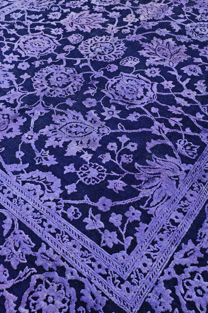 Violet Overdyed Floral Ghazni, Hand-Knotted Wool Rug