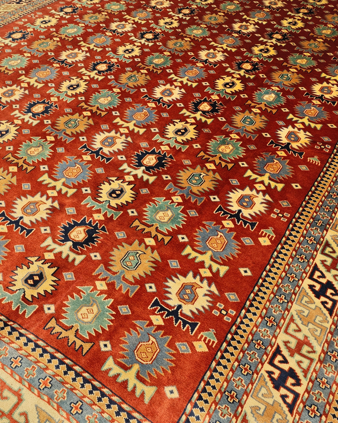 Red Medallion Rug, Hand-Knotted Afghani Sherwan