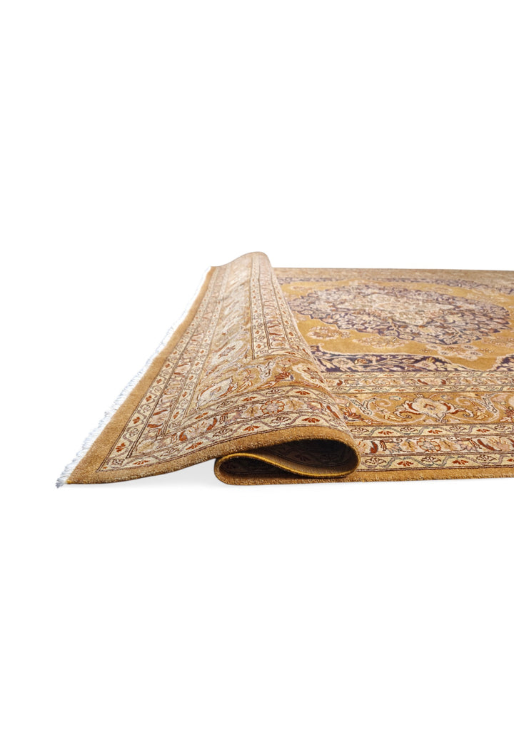 Amber and Mahogany Medallion Chobi, Hand-Knotted Wool Rug