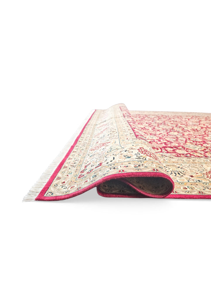 Burgundy and Camel Shah Abbasi Floral, Hand-Knotted Wool Rug