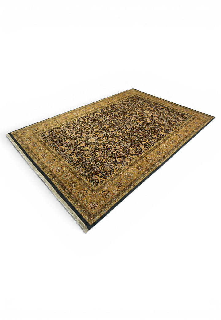 Black and Gold Floral Vine, Hand-Knotted Wool Rug