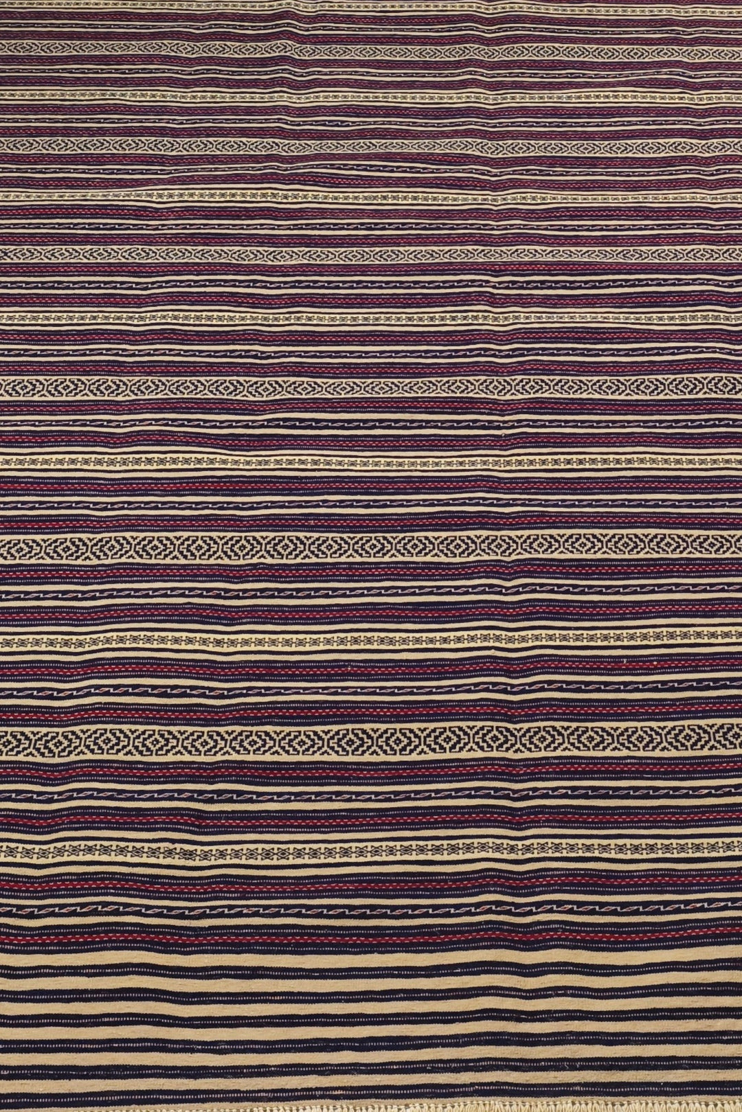 Aubergine and Wheat Striped Kilim, Hand-Woven Wool