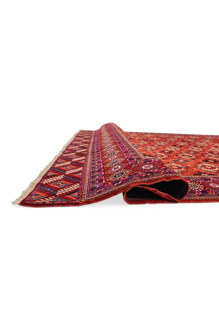 Brick Red Turkmen Gül Rug, Hand-Knotted Sherwan