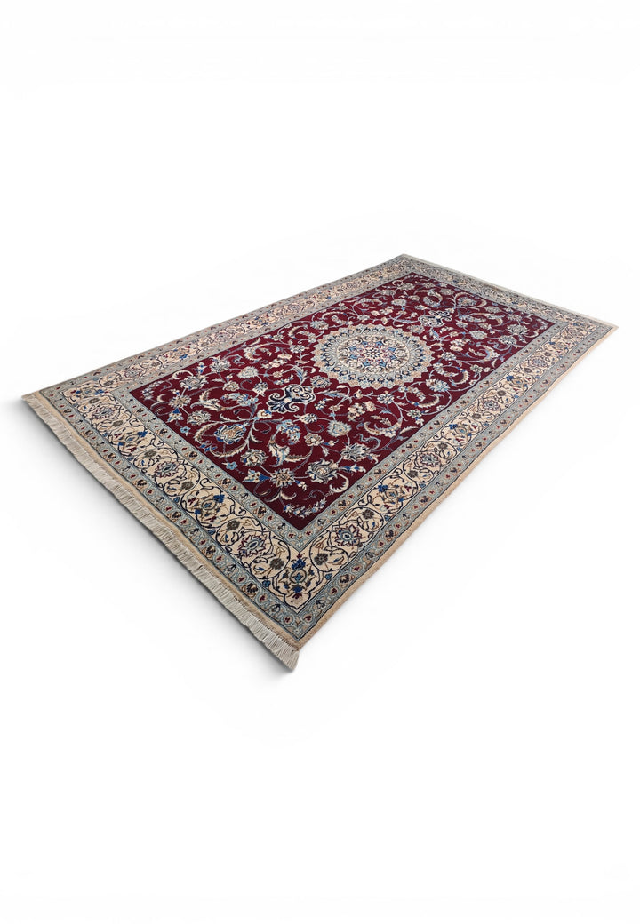 Wine-Red Medallion Persian Nain, Hand-Knotted Wool Rug