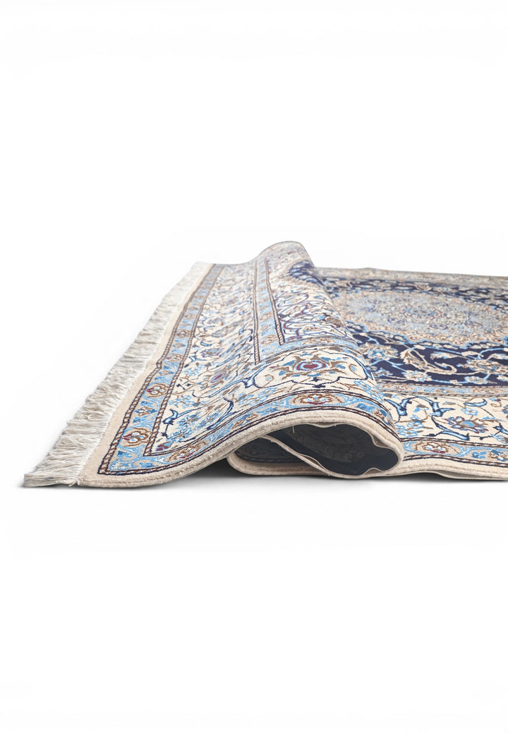 Navy &amp; Ivory Medallion Persian Nain, Hand-Knotted Wool Rug