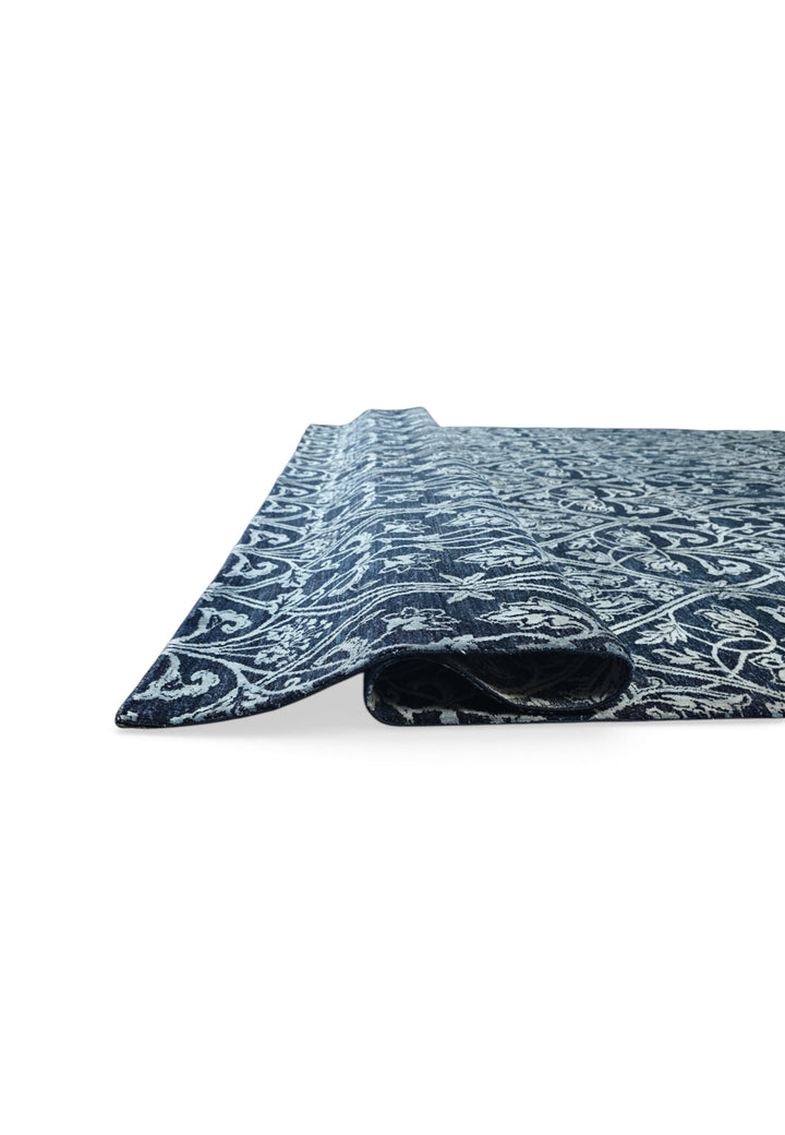 Indigo Trellis Ghazni, Hand-Knotted Wool and Silk Rug