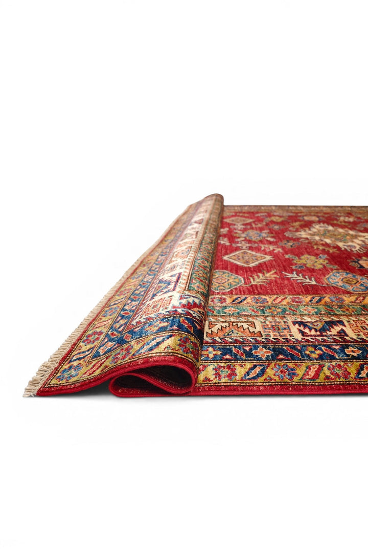 Red &amp; Gold Tribal Kazak Rug, Hand-Knotted Afghan Wool