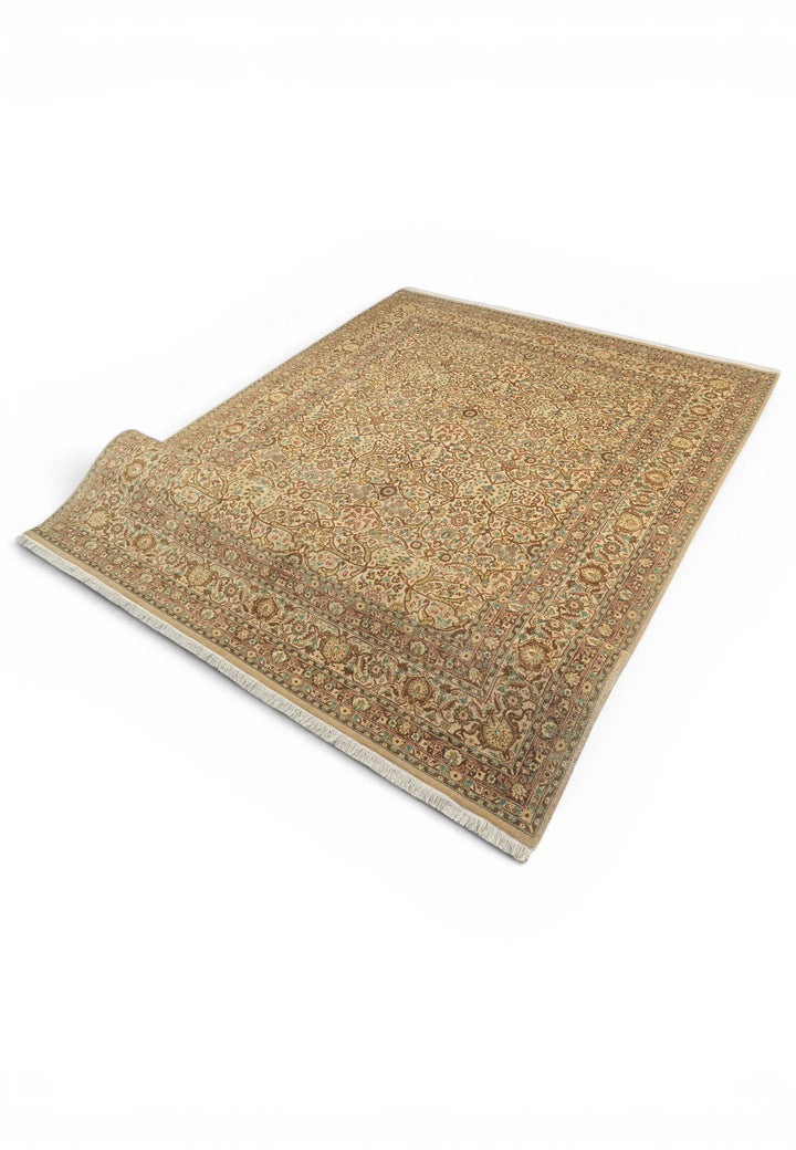 Cream and Brown Afshan Shah Abbasi, Hand-Knotted Pakistani Wool Rug