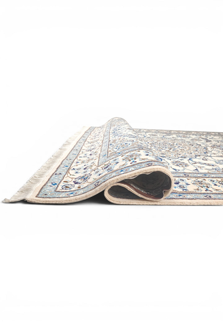 Ivory &amp; Blue Medallion Persian Nain, Hand-Knotted Wool Rug