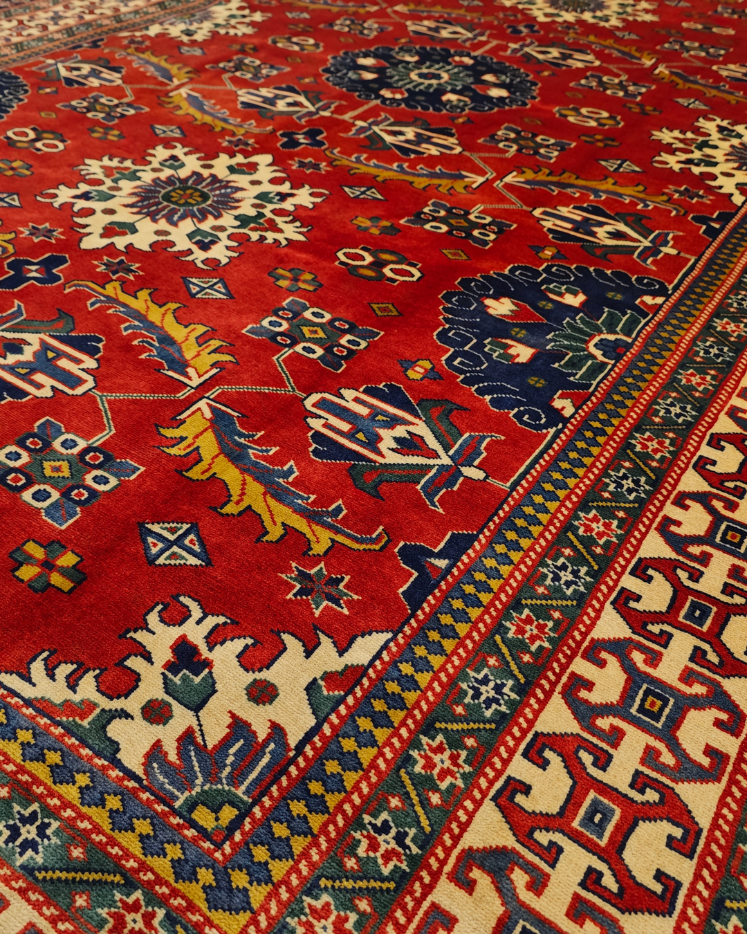 Red Afghani Sherwan, Hand-Knotted Wool Rug
