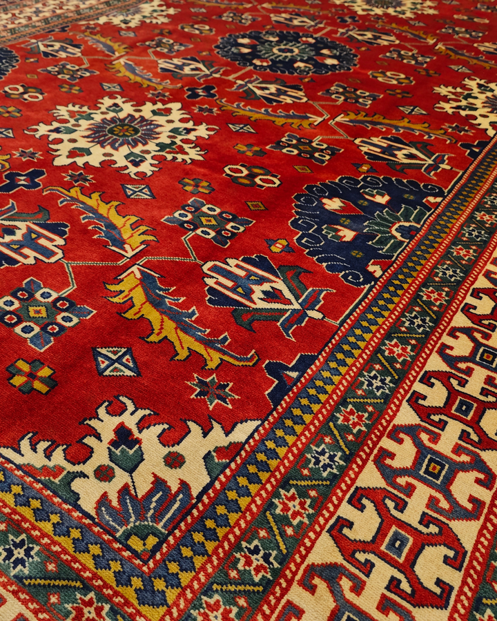 Red Afghani Sherwan, Hand-Knotted Wool Rug