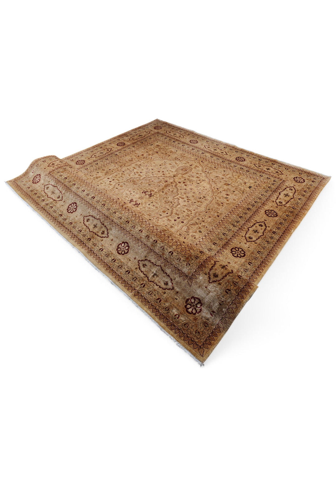 Wheat Gold Medallion Chobi, Hand-Knotted Wool Rug