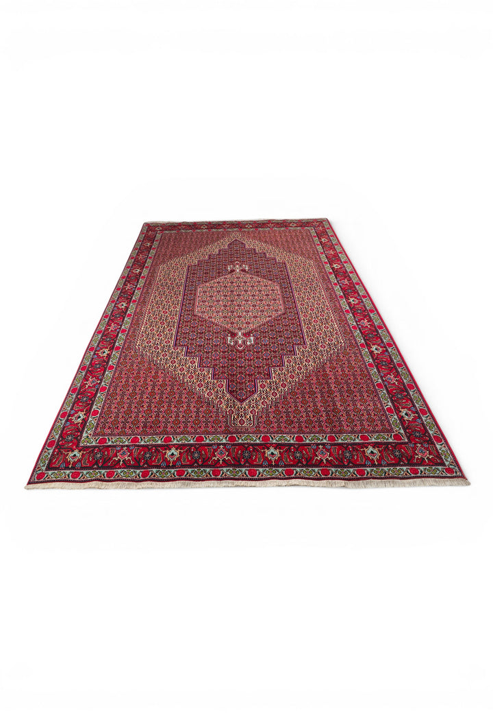 Red Mahi Medallion Persian Tabriz, Hand-Knotted Wool Rug