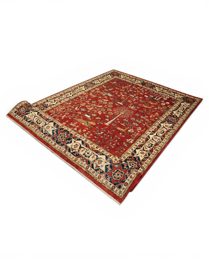 Red Shikargah Hunting Ghazni, Hand-Knotted Afghan Wool Rug