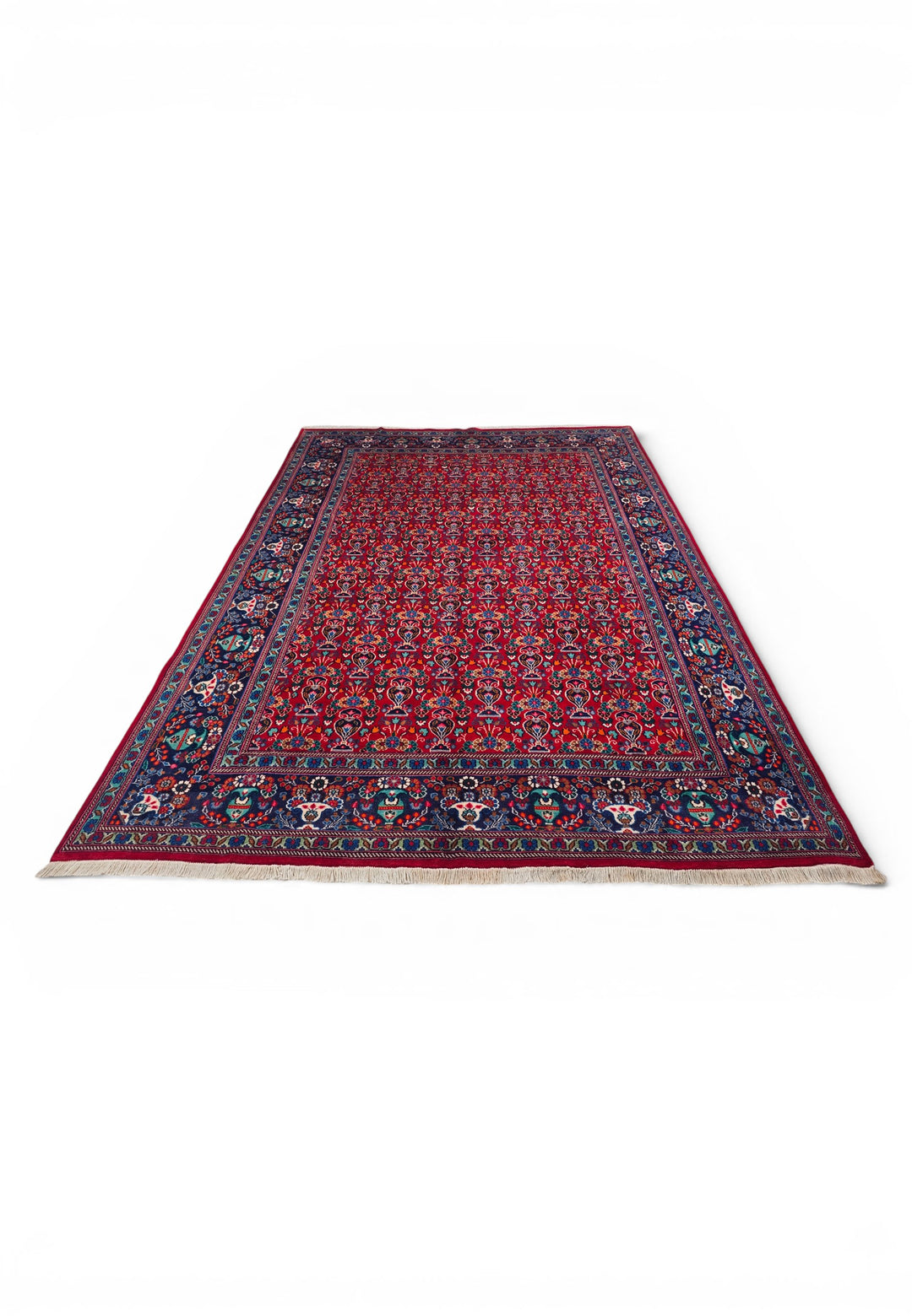 Cherry-Red Boteh Persian Moud, Hand-Knotted Wool Rug