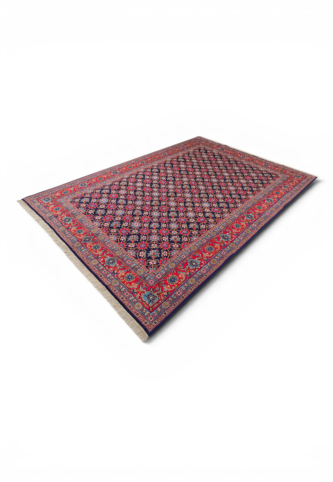 Navy Mahi Persian Sabzevar, Hand-Knotted Wool Rug