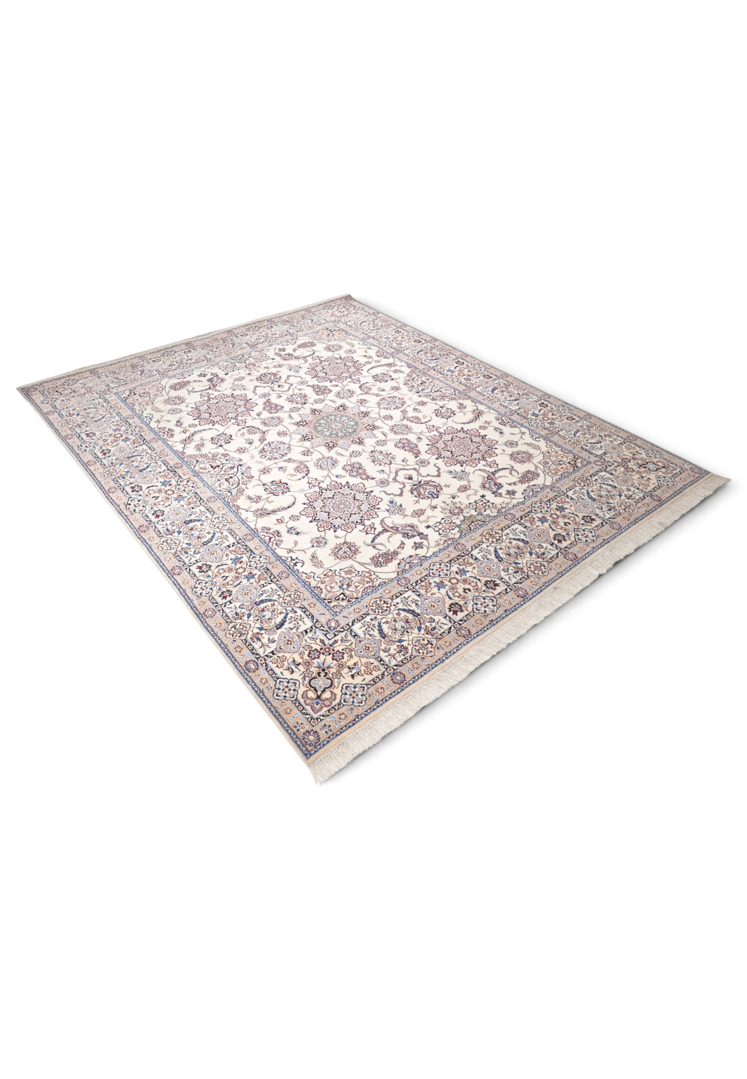 Ivory and Beige Five Medallion Nain, Hand-Knotted Wool Rug