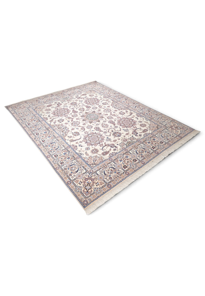 Ivory and Beige Five Medallion Nain, Hand-Knotted Wool Rug