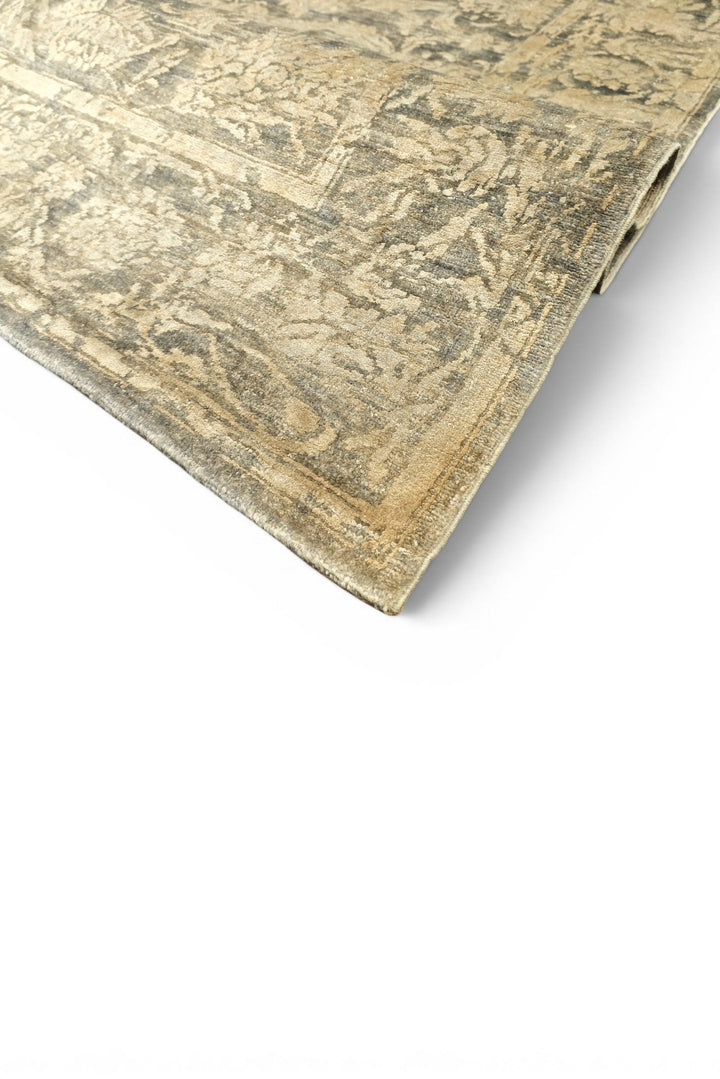 Charcoal &amp; Gold Floral Ghazni, Hand-Knotted Afghan Wool &amp; Silk Rug