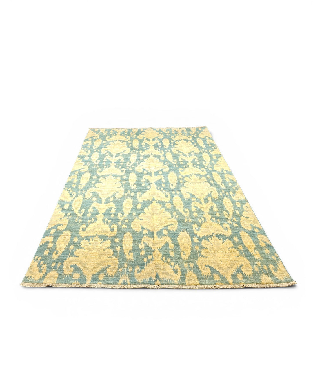 Blue &amp; Gold Ikat Ghazni, Hand-Knotted Afghan Wool Rug
