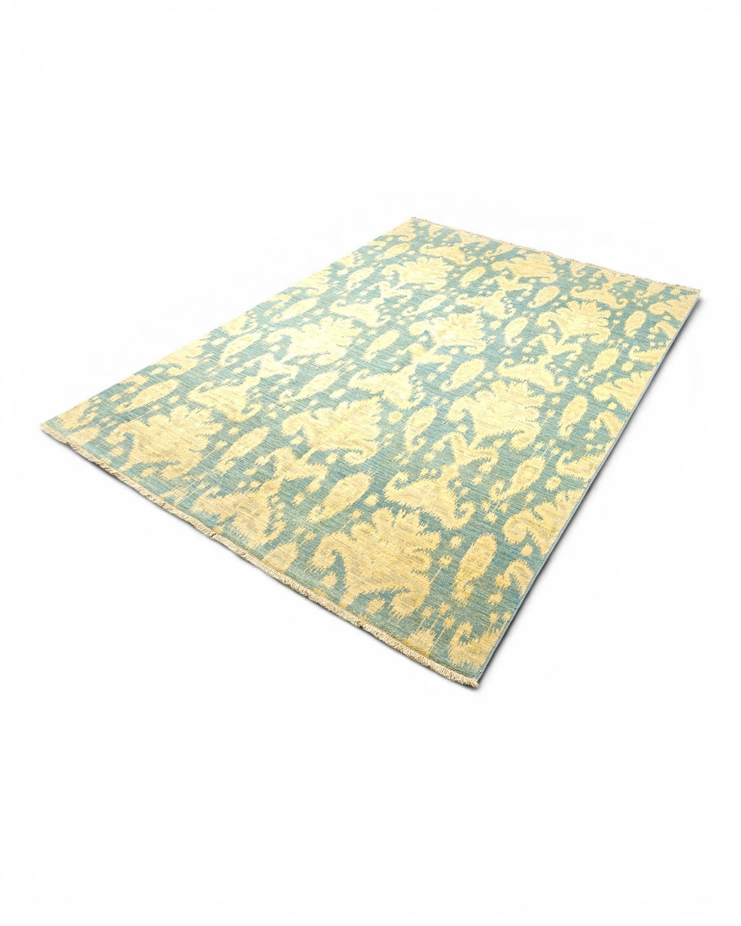 Blue &amp; Gold Ikat Ghazni, Hand-Knotted Afghan Wool Rug
