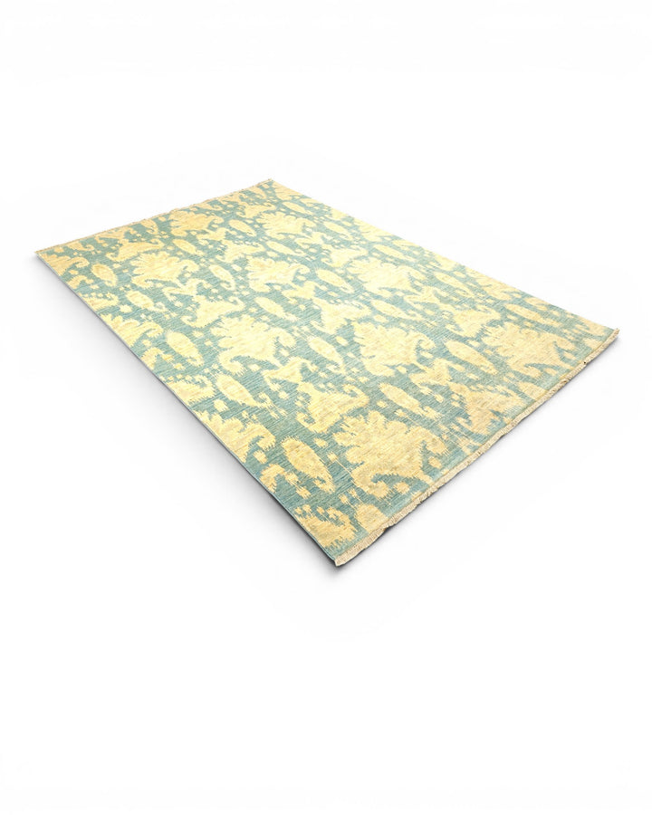 Blue &amp; Gold Ikat Ghazni, Hand-Knotted Afghan Wool Rug