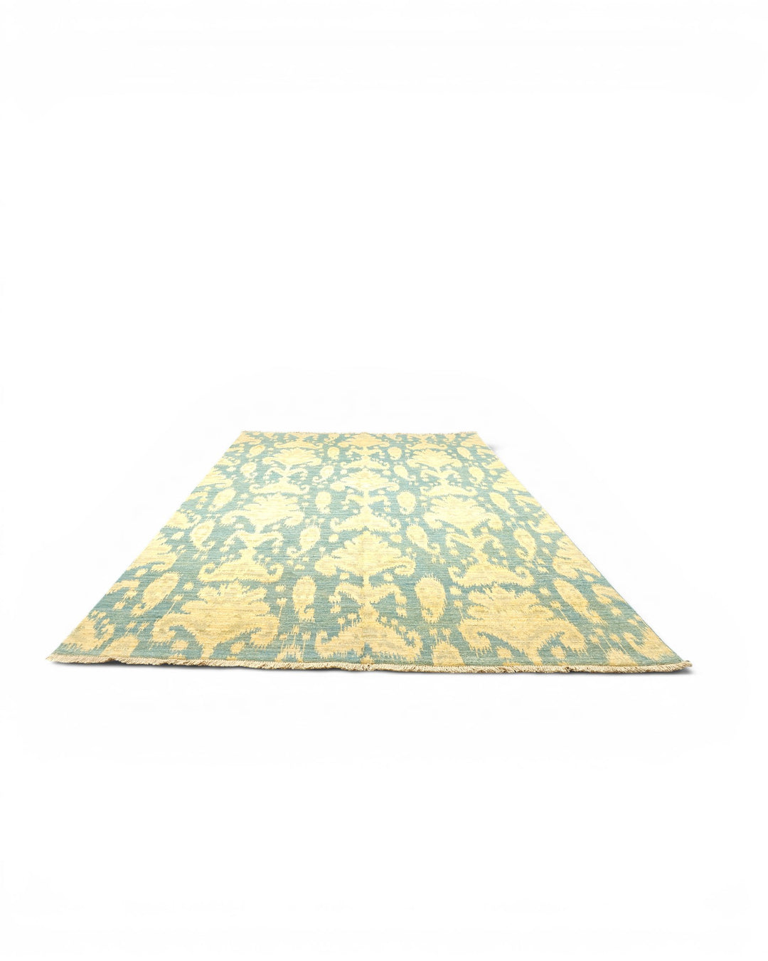 Blue &amp; Gold Ikat Ghazni, Hand-Knotted Afghan Wool Rug