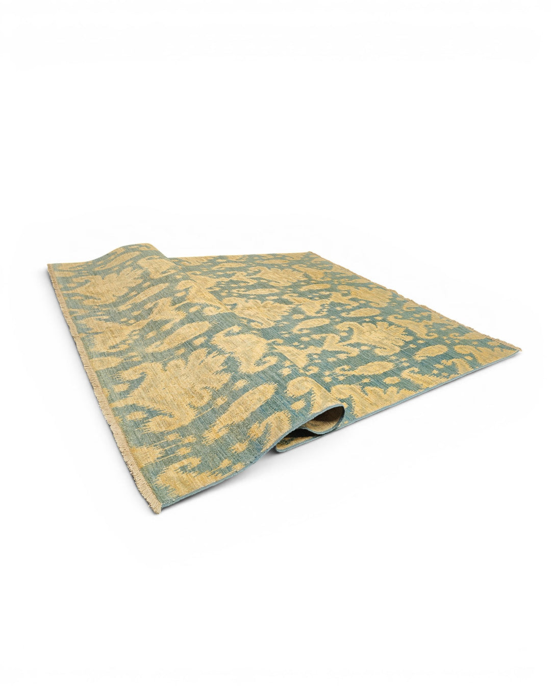 Blue &amp; Gold Ikat Ghazni, Hand-Knotted Afghan Wool Rug