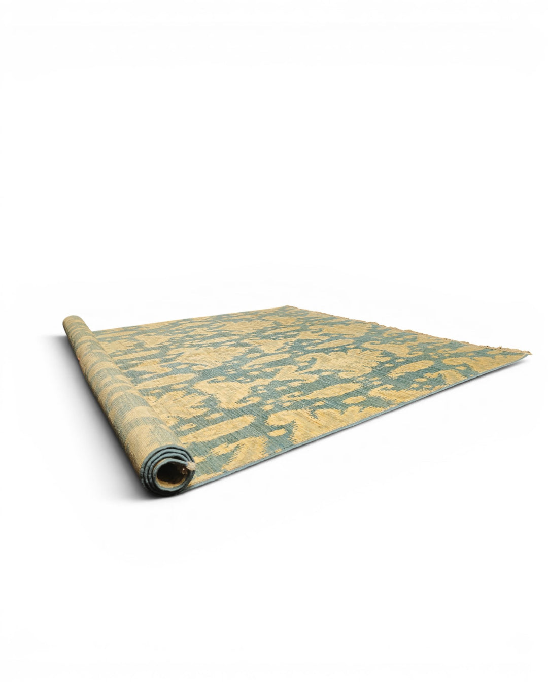 Blue &amp; Gold Ikat Ghazni, Hand-Knotted Afghan Wool Rug