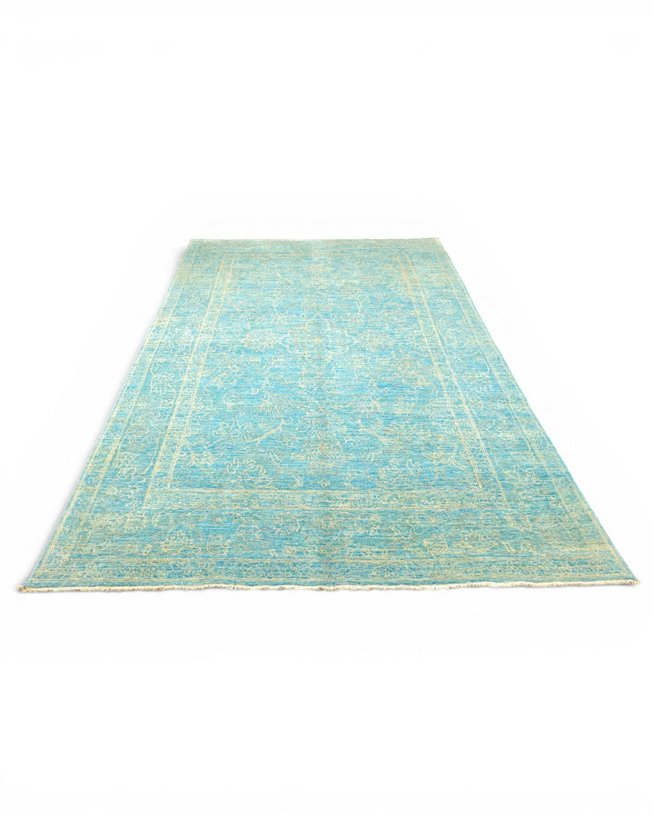 Turquoise Floral Ghazni, Hand-Knotted Afghan Wool &amp; Silk Rug