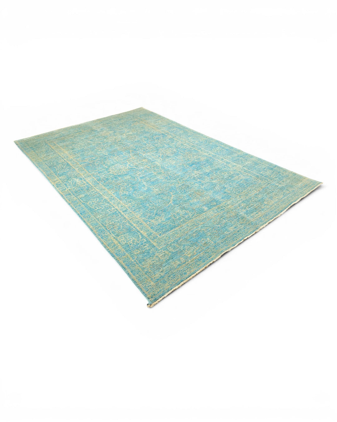 Turquoise Floral Ghazni, Hand-Knotted Afghan Wool &amp; Silk Rug