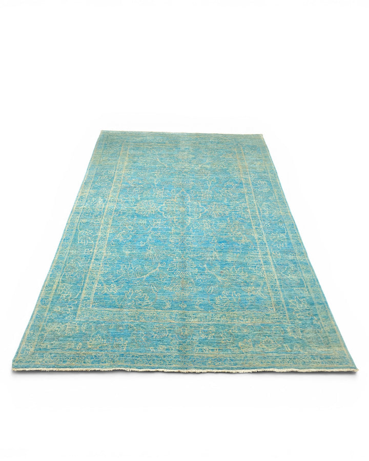 Turquoise Floral Ghazni, Hand-Knotted Afghan Wool &amp; Silk Rug