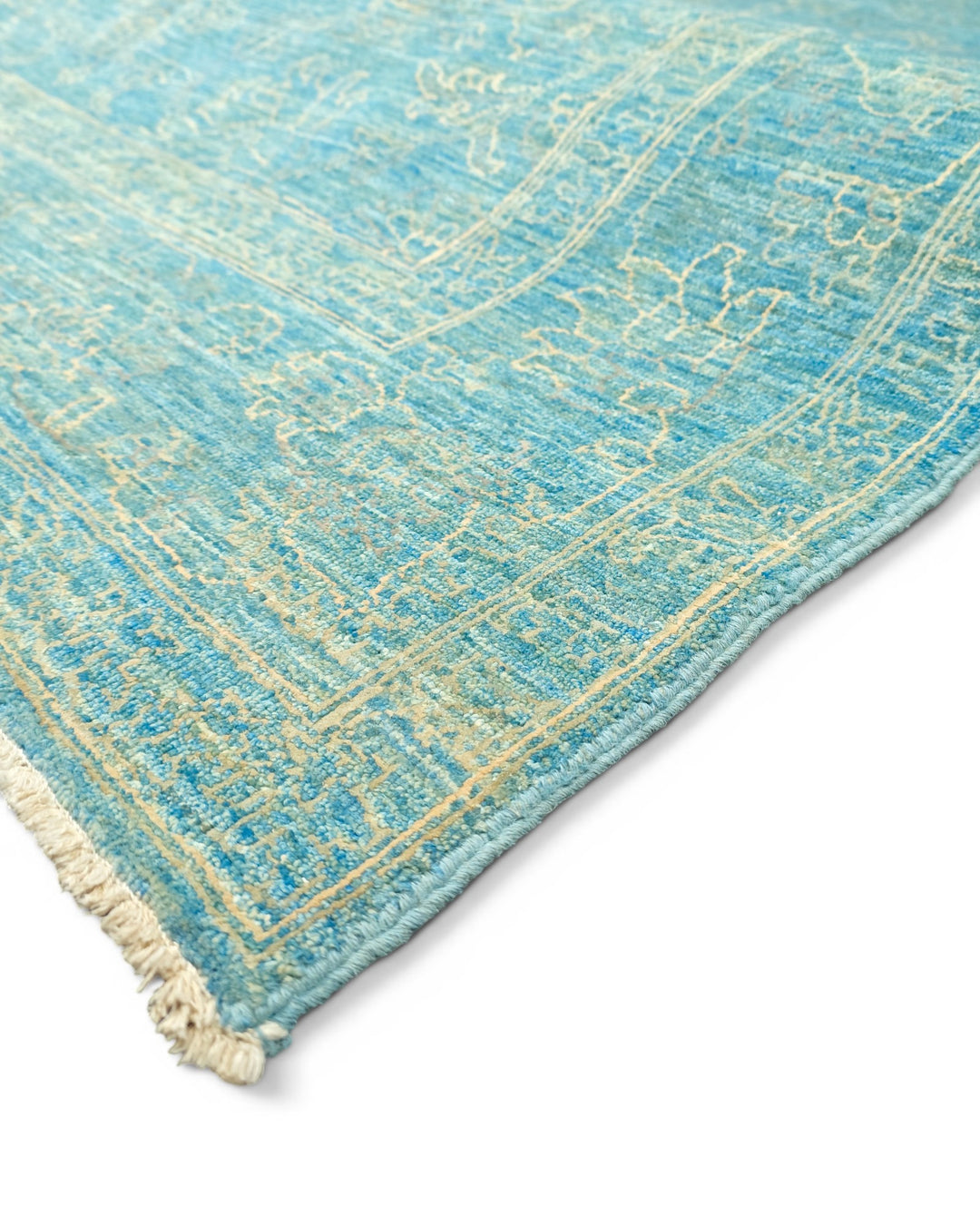 Turquoise Floral Ghazni, Hand-Knotted Afghan Wool &amp; Silk Rug