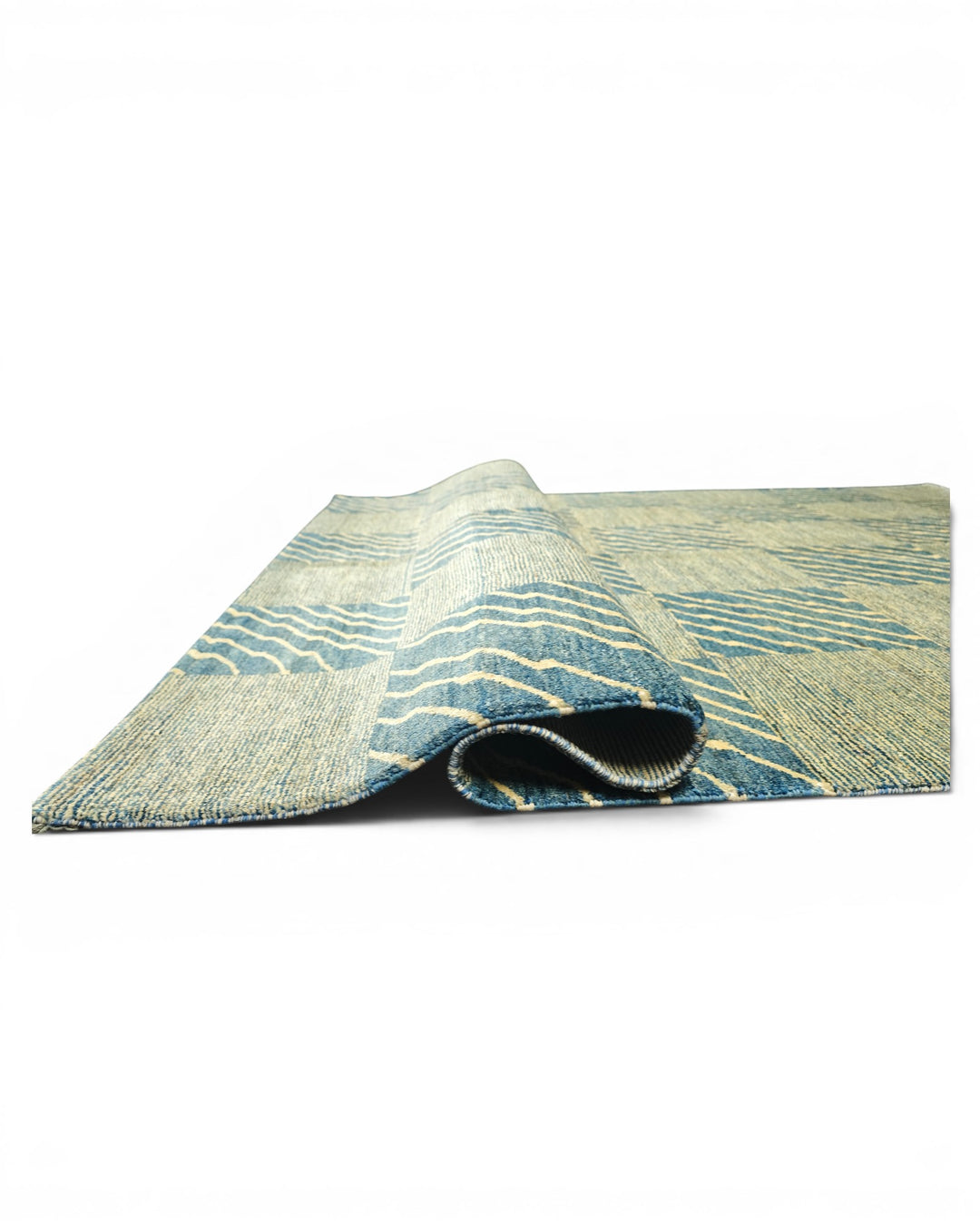 Blue &amp; Cream Checkerboard Ghazni, Hand-Knotted Afghan Wool Rug