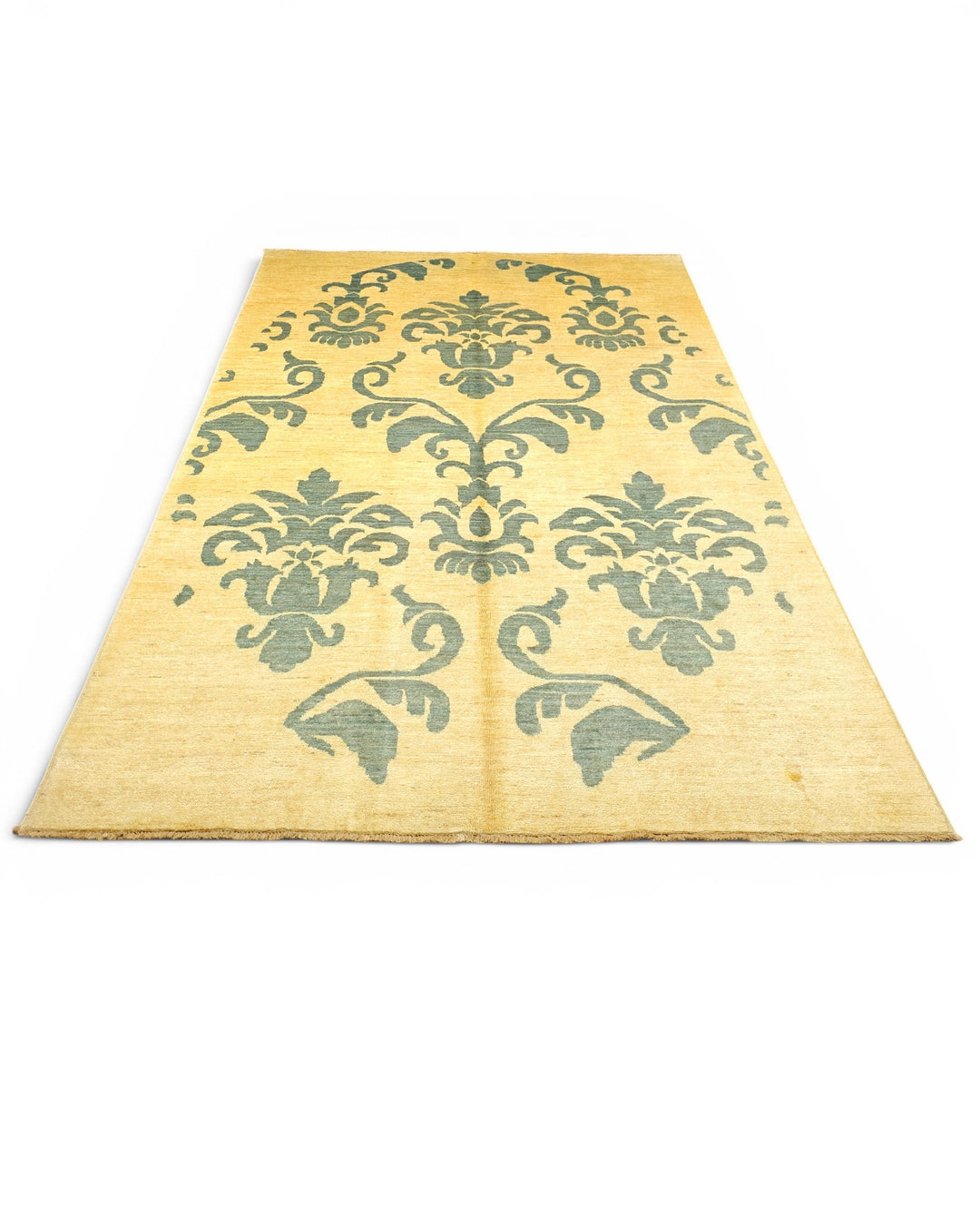 Ivory &amp; Sage Damask Ghazni, Hand-Knotted Afghan Wool Rug