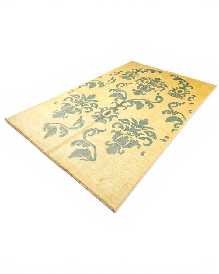 Ivory &amp; Sage Damask Ghazni, Hand-Knotted Afghan Wool Rug