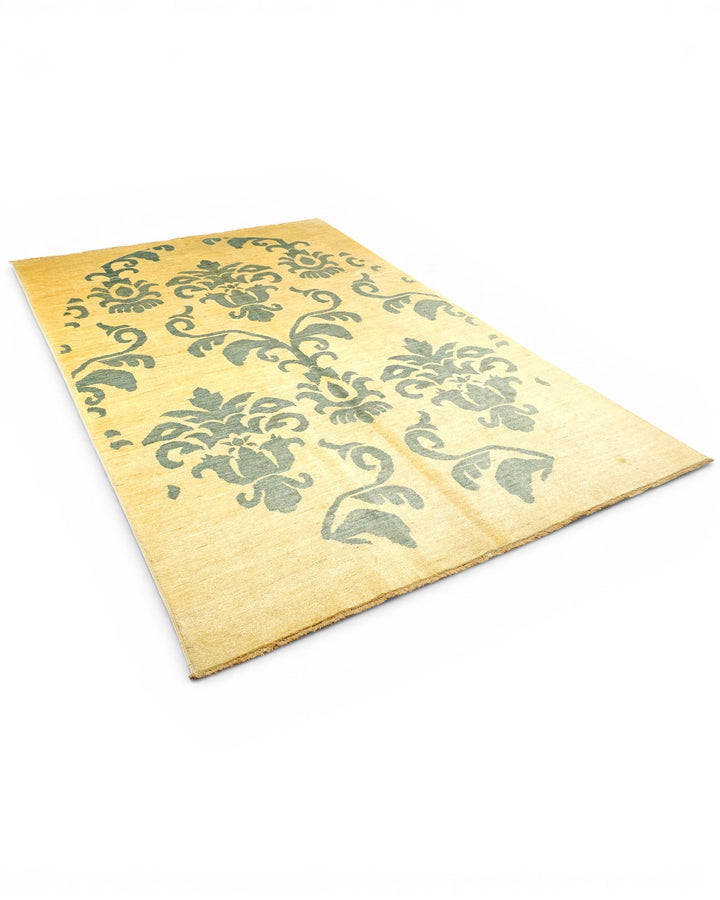 Ivory &amp; Sage Damask Ghazni, Hand-Knotted Afghan Wool Rug