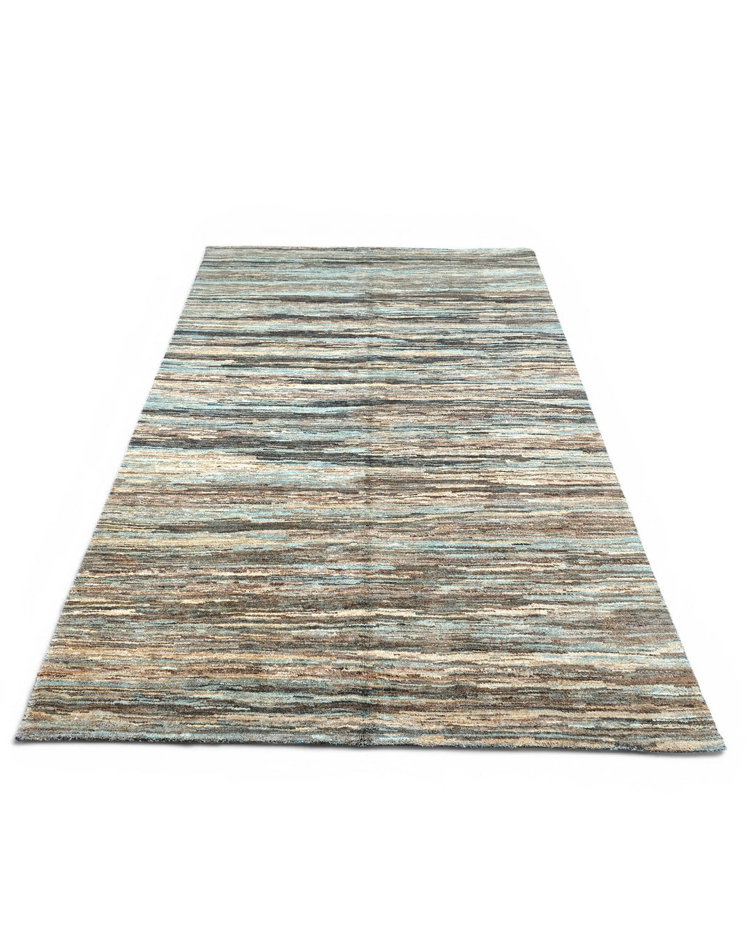 Variegated Teal &amp; Brown Stripe Ghazni, Hand-Knotted Afghan Wool Rug