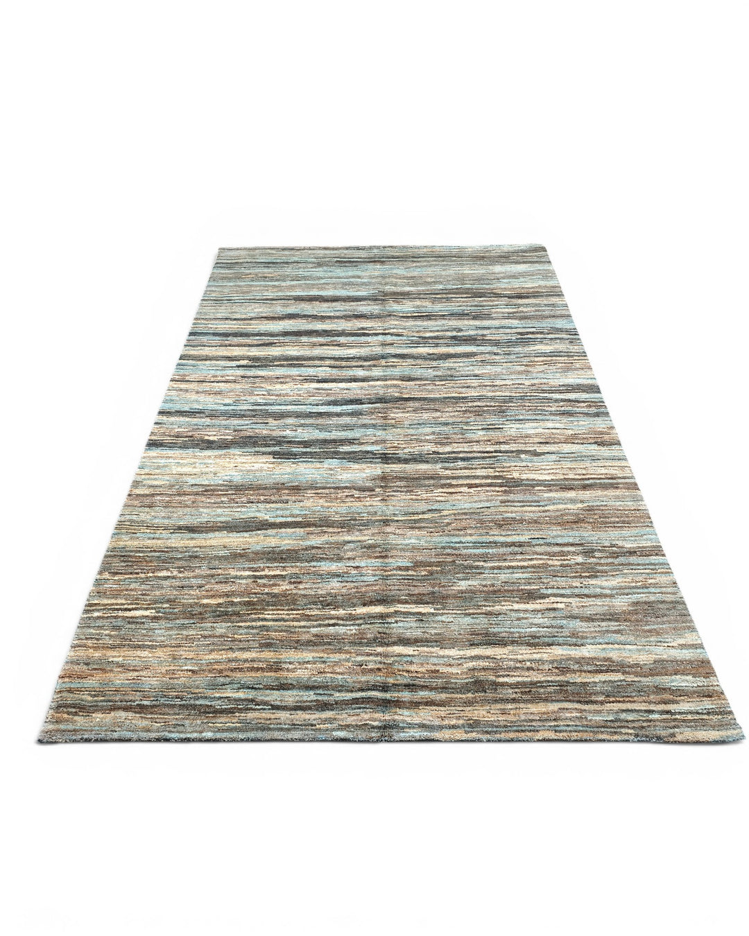 Variegated Teal &amp; Brown Stripe Ghazni, Hand-Knotted Afghan Wool Rug