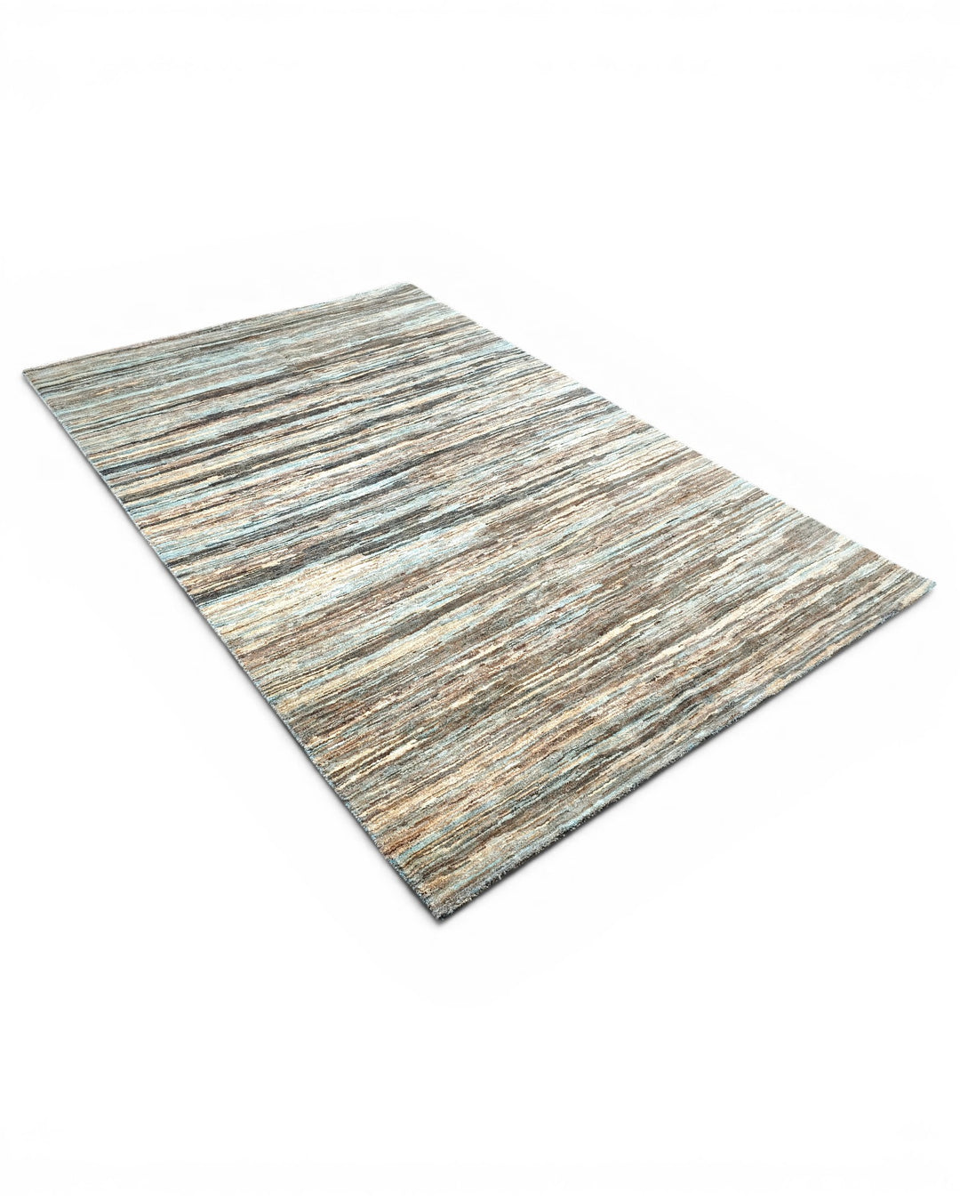 Variegated Teal &amp; Brown Stripe Ghazni, Hand-Knotted Afghan Wool Rug