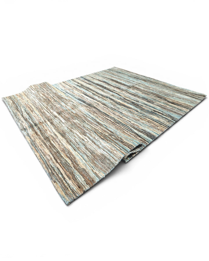 Variegated Teal &amp; Brown Stripe Ghazni, Hand-Knotted Afghan Wool Rug