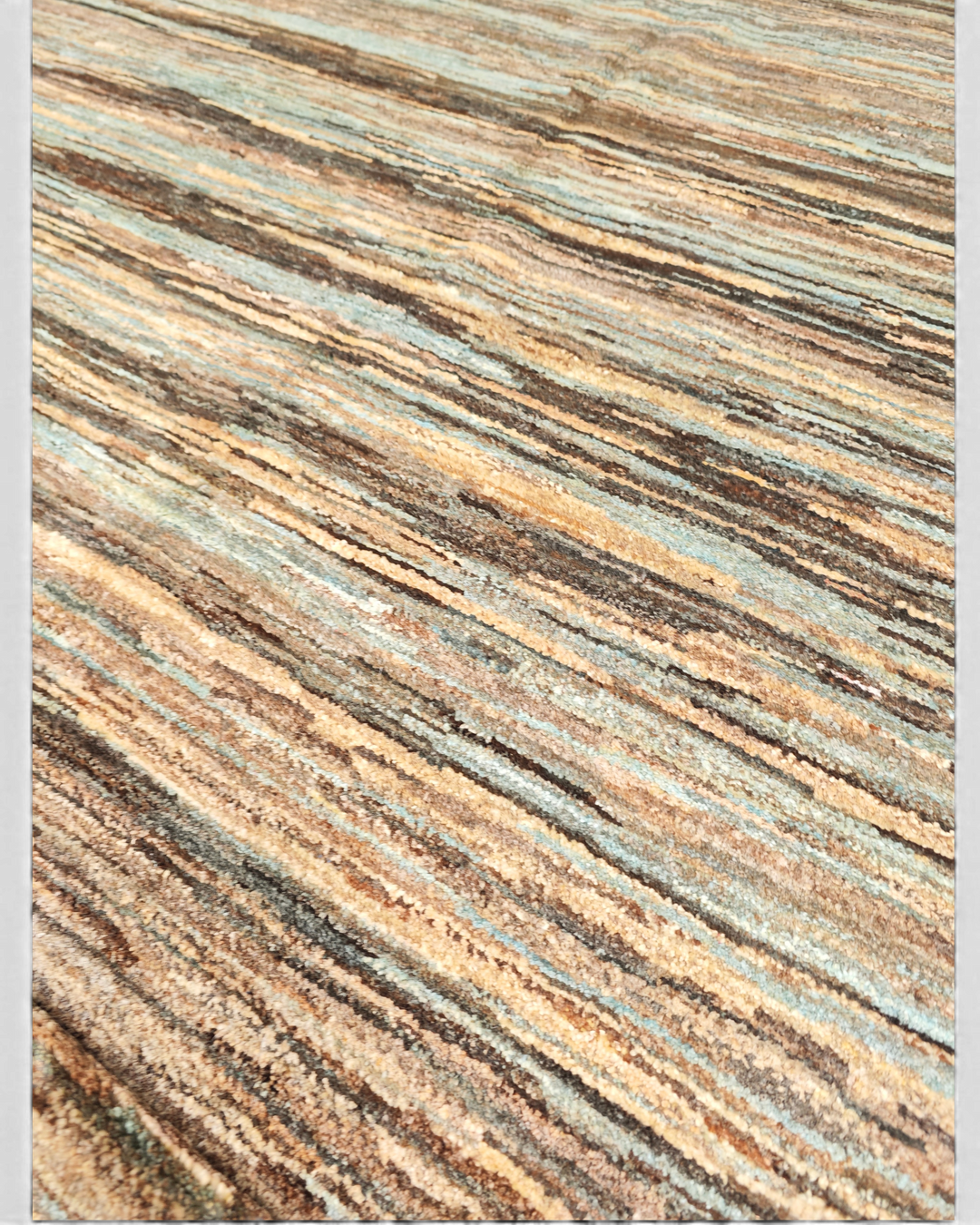 Variegated Teal &amp; Brown Stripe Ghazni, Hand-Knotted Afghan Wool Rug