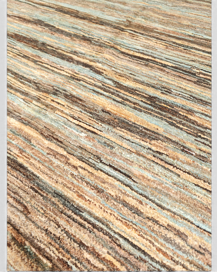 Variegated Teal &amp; Brown Stripe Ghazni, Hand-Knotted Afghan Wool Rug