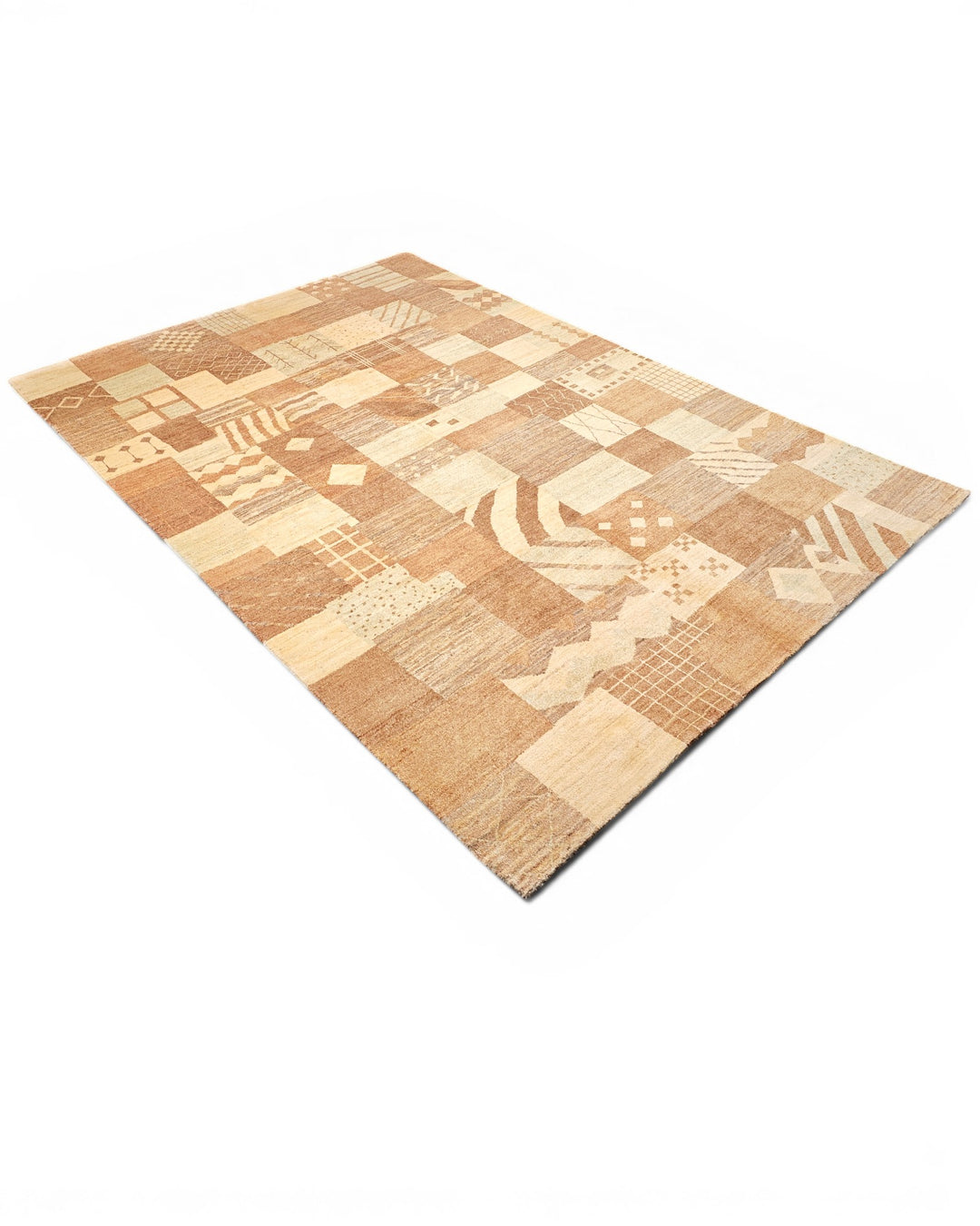 Earth-Tone Patchwork Ghazni, Hand-Knotted Afghan Wool Rug