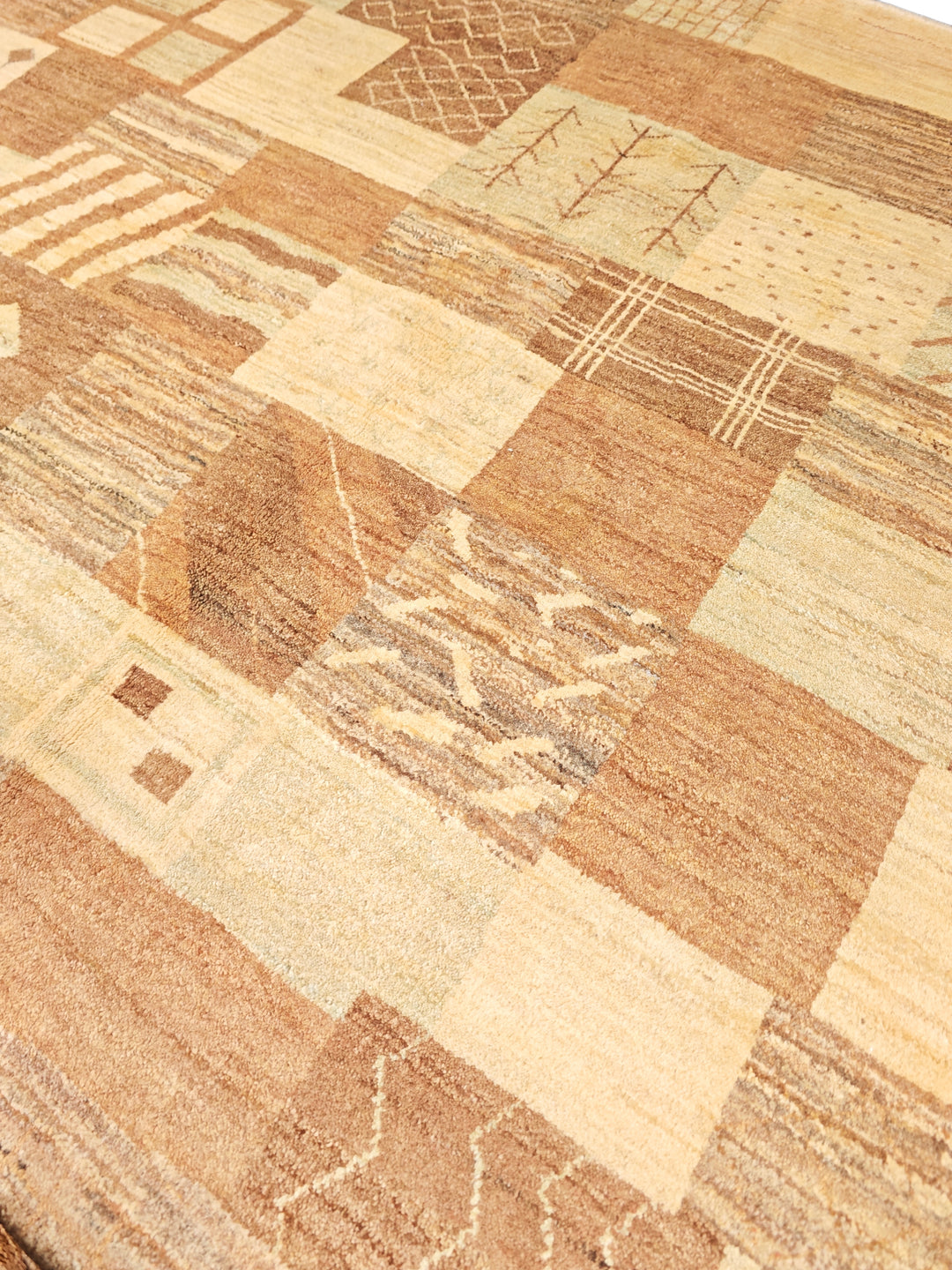 Earth-Tone Patchwork Ghazni, Hand-Knotted Afghan Wool Rug