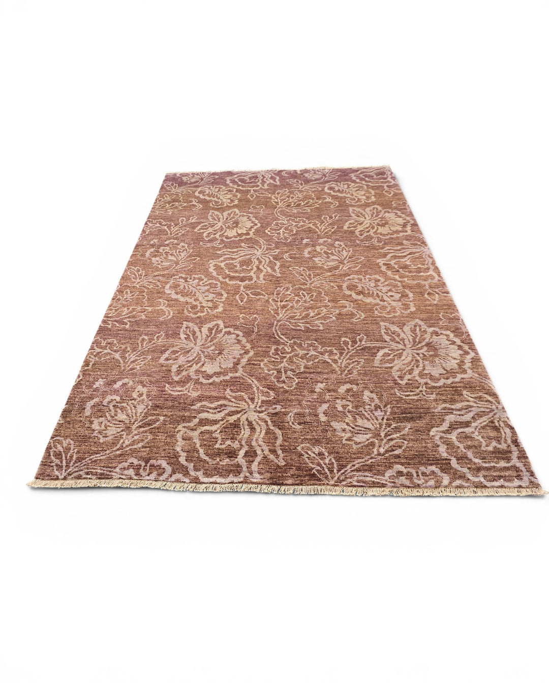 Brown Tonal Floral Ghazni, Hand-Knotted Afghan Wool Rug