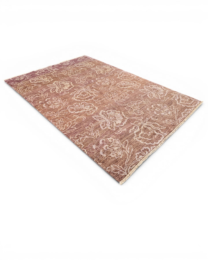 Brown Tonal Floral Ghazni, Hand-Knotted Afghan Wool Rug