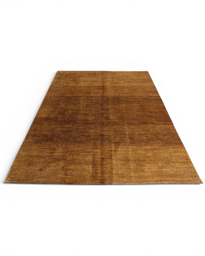 Golden Brown Plain Ghazni, Hand-Knotted Afghan Wool Rug