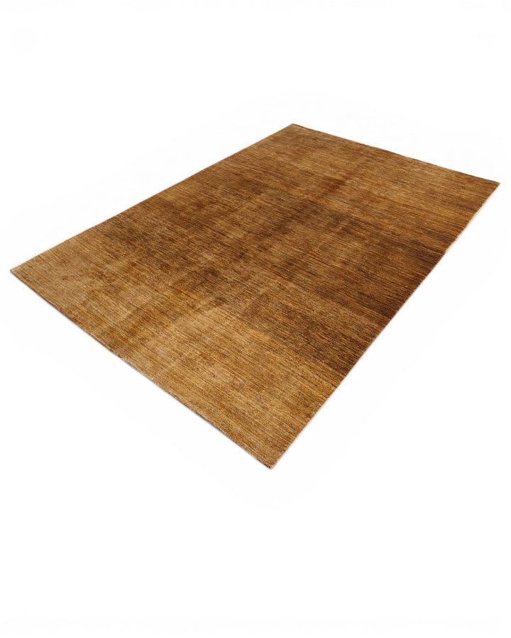 Golden Brown Plain Ghazni, Hand-Knotted Afghan Wool Rug