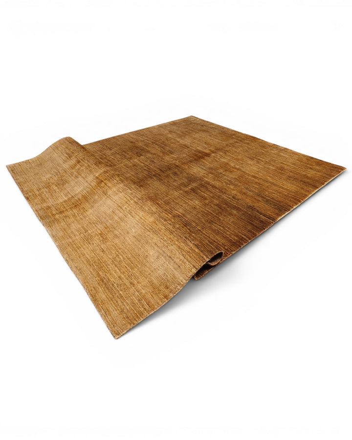 Golden Brown Plain Ghazni, Hand-Knotted Afghan Wool Rug